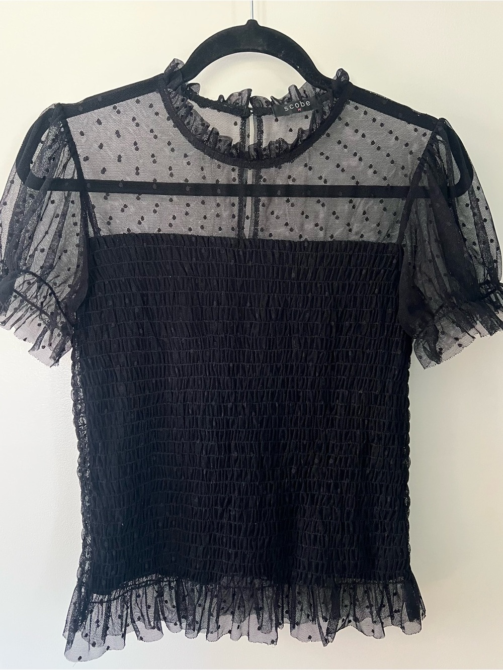 Scobe Y2K smocked keyhole whimsigoth black blouse